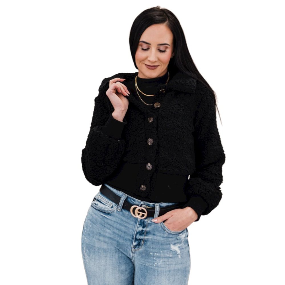 HYFVE Button Down Ribbed Trim Sherpa Jacket